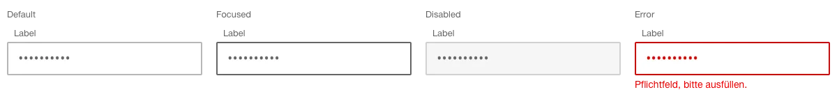 Darstellung der Komponente Eingabefeld für Passwort