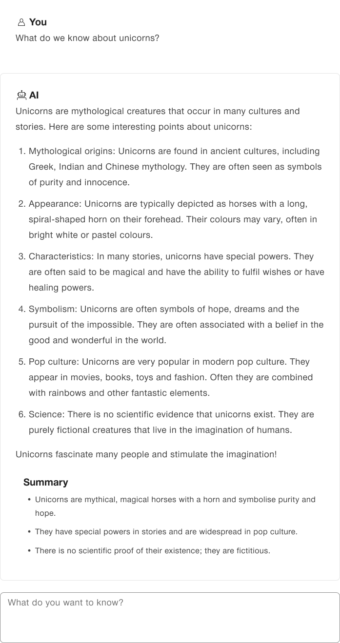 Example for a summary upon request