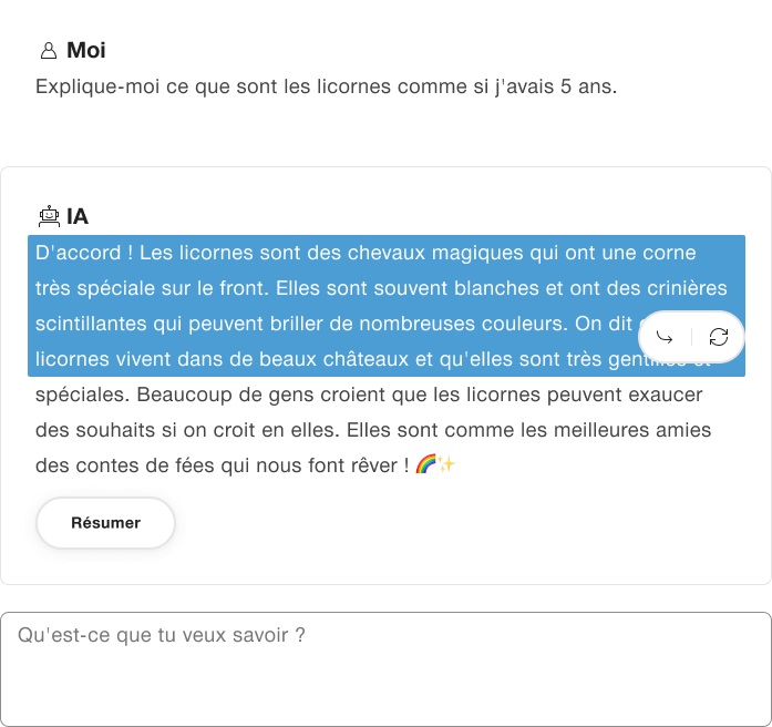 Exemple d'interactions au sein d'une sortie IA