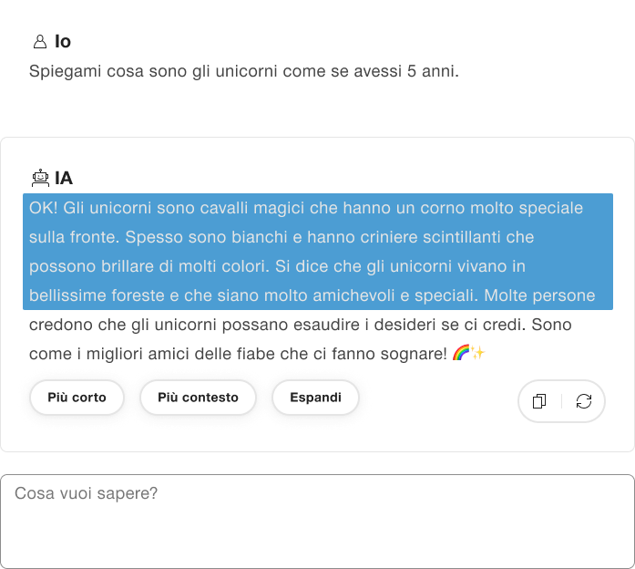 Esempio di interazioni all'interno di un output IA