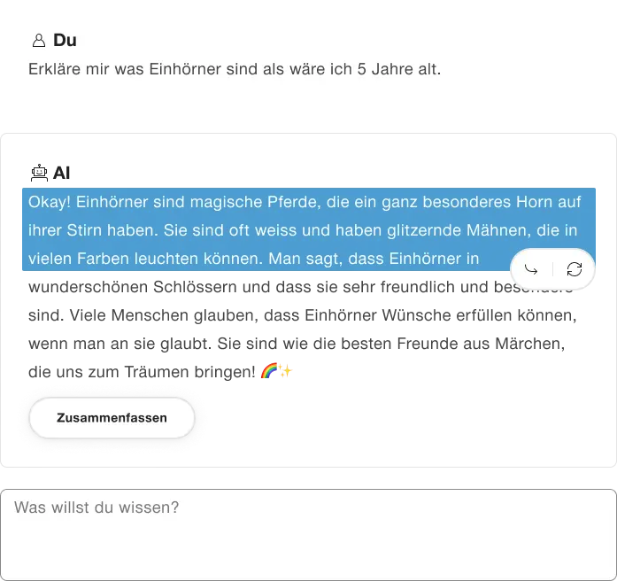 Beispiel für Interaktionen innerhalb eines AI-Outputs